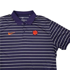 Nike Dri Fit Clemson University Tigers Performance Polo Striped Shirt L Golf